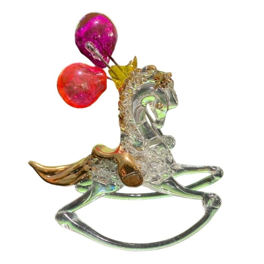 Glass Rocking Horse Figurine With Balloon Accents